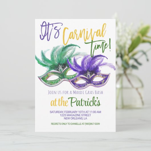 Mardi Gras Uitnodiging (Staand voorkant)