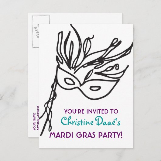 Mardi Gras. Uitnodiging Briefkaart (Voorkant / Achterkant)