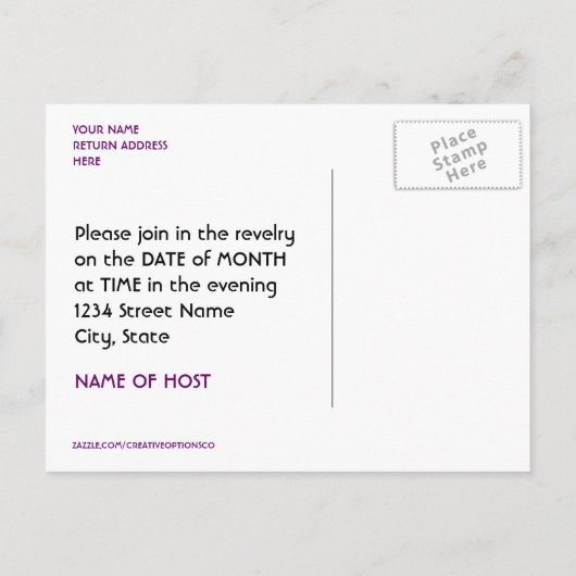 Mardi Gras. Uitnodiging Briefkaart (Achterkant)