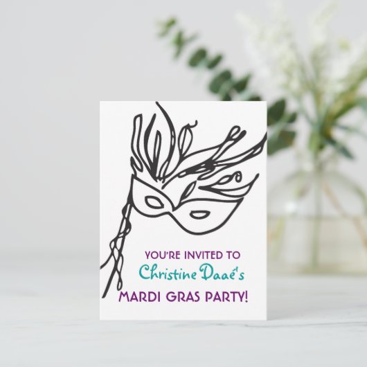 Mardi Gras. Uitnodiging Briefkaart (Staand voorkant)
