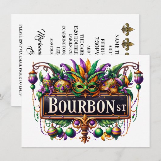 Mardi Gras - Uitnodiging voor een cocktailparty (Voorkant / Achterkant)