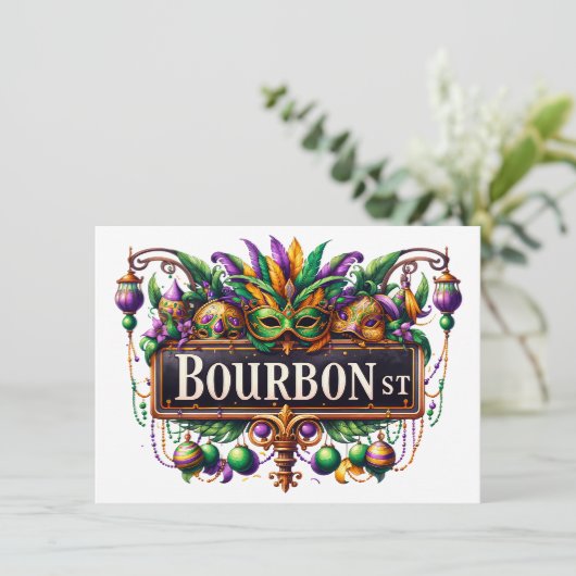 Mardi Gras - Uitnodiging voor een cocktailparty (Staand voorkant)