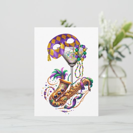 Mardi Gras - Uitnodiging voor een cocktailparty (Staand voorkant)