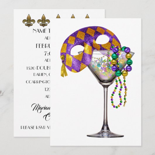 Mardi Gras - Uitnodiging voor een cocktailparty (Voorkant / Achterkant)