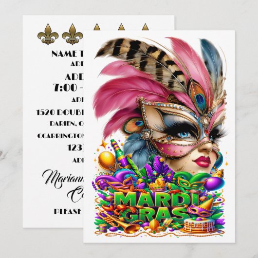 Mardi Gras - Uitnodiging voor het Feest (Voorkant / Achterkant)