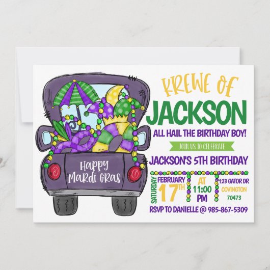 Mardi Gras Uitnodiging voor verjaardag (Voorkant)