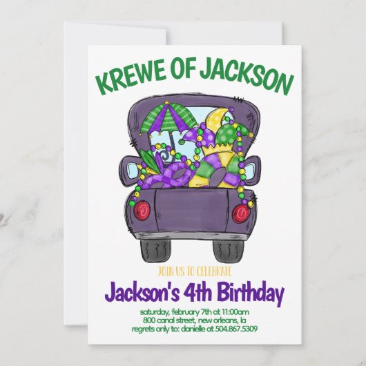 Mardi Gras Uitnodiging voor verjaardag (Voorkant)