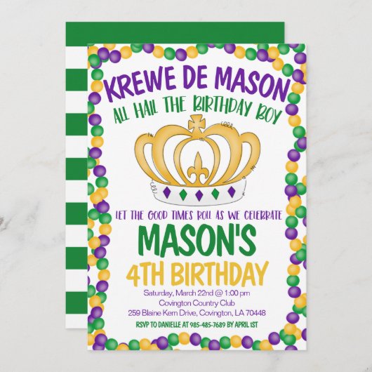 Mardi Gras Uitnodiging voor verjaardag (Voorkant / Achterkant)