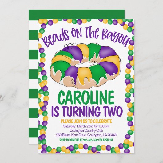 Mardi Gras Uitnodiging voor verjaardag (Voorkant / Achterkant)