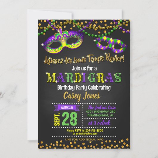 Mardi Gras Uitnodiging voor verjaardag (Voorkant)