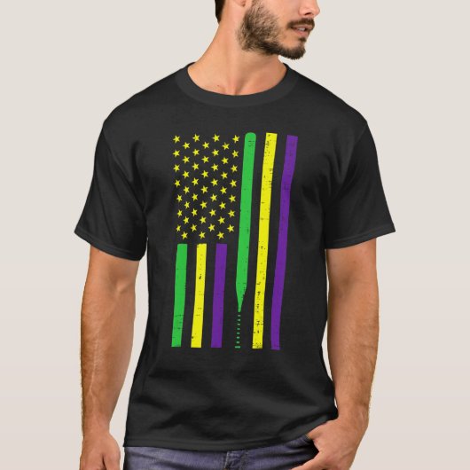 Mardi Gras US Flag Baseball Bat Patriotic Men Wome T-shirt (Voorkant)
