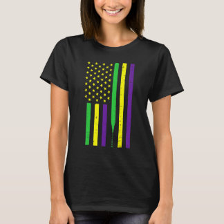 Mardi Gras US Flag Baseball Bat Patriotic Men Wome T-shirt