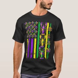 Mardi Gras Usa American Flag Crawfish Carnival Men T-shirt