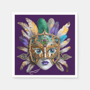 Mardi Gras Veer- en Metaal Masker Servet