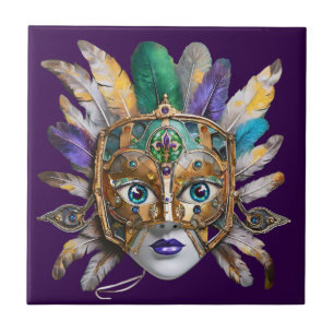 Mardi Gras Veer- en Metaal Masker Tegeltje
