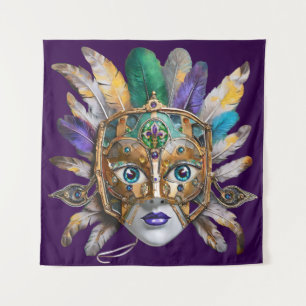 Mardi Gras Veer- en Metaal Masker Wandkleed
