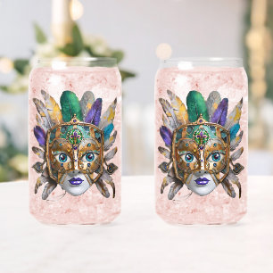 Mardi Gras Veer en Metalen Masker Blikvorm Glas