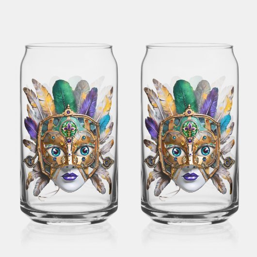 Mardi Gras Veer en Metalen Masker Blikvorm Glas (Voorkant)
