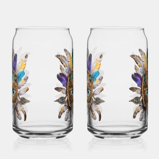 Mardi Gras Veer en Metalen Masker Blikvorm Glas (Rechts)