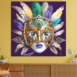 Mardi Gras Veer en Metalen Masker Canvas Afdruk