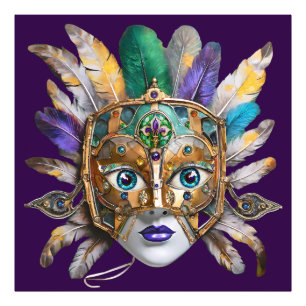 Mardi Gras Veer en Metalen Masker Foto Afdruk
