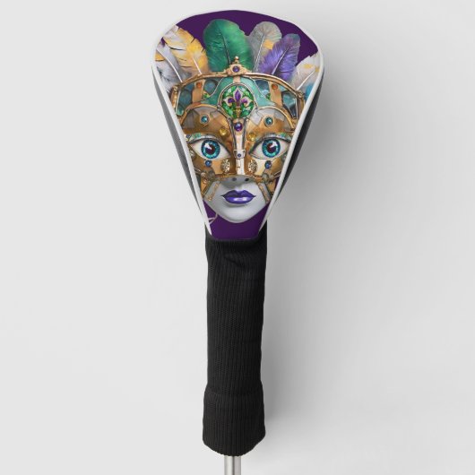 Mardi Gras Veer en Metalen Masker Golfheadcover (Voorkant)