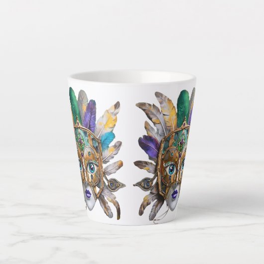 Mardi Gras Veer en Metalen Masker Latte Mok (Voorkant)