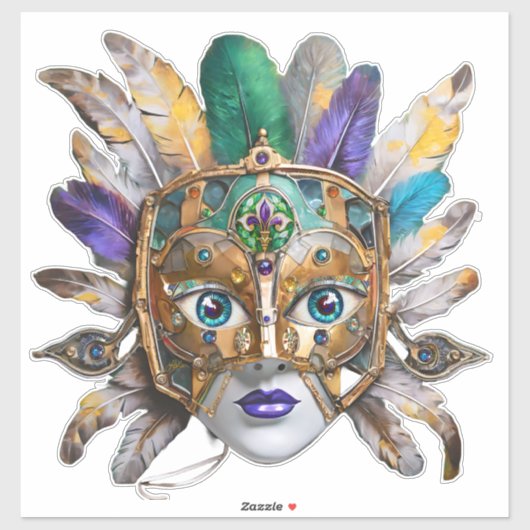 Mardi Gras Veer en Metalen Masker Sticker (Vel)