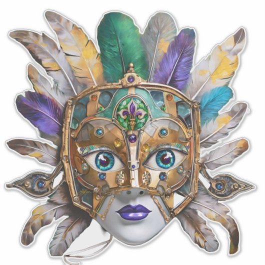 Mardi Gras Veer en Metalen Masker Sticker (Voorkant)