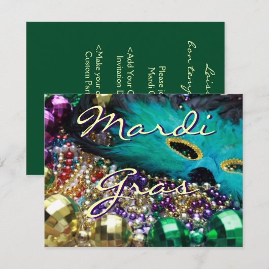 Mardi Gras Veermasker & Kralen Uitnodigingen op Ma (Voorkant / Achterkant)