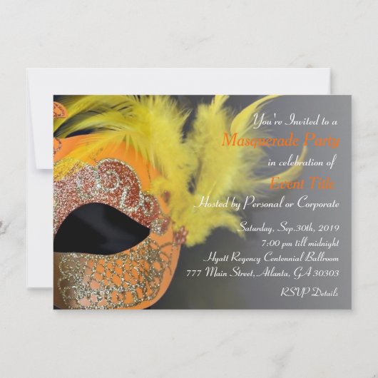 Mardi Gras Venetian Mask Masquerade Party Invite Kaart (Achterkant)