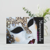Mardi Gras Venetian Mask Masquerade Party Invite Kaart (Staand voorkant)
