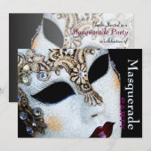 Mardi Gras Venetian Mask Masquerade Party Invite Kaart (Voorkant / Achterkant)