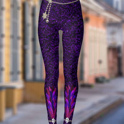 Mardi Gras veren hanger Paarse glitter Leggings