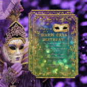 Mardi Gras Verjaardag Maskerade Masker Bokeh Gold Kaart