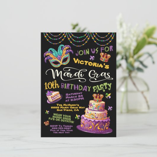 Mardi Gras Verjaardag Pyjamafeest Kaart (Staand voorkant)