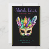 Mardi Gras Verjaardags Maskerade Feest Zwart Chic Kaart (Voorkant)