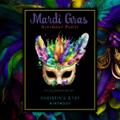 Mardi Gras Verjaardags Maskerade Feest Zwart Chic Kaart