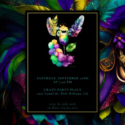 Mardi Gras Verjaardags Maskerade Feest Zwart Chic Kaart