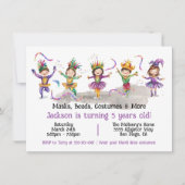 Mardi Gras Verjaardagsfeest Kostuum Kinder Uitnodi Kaart (Voorkant)