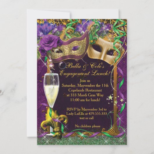 Mardi Gras Verlovingsfeest Uitnodiging (Achterkant)