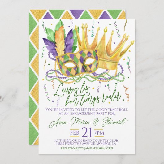 Mardi Gras Verlovingspartij Uitnodiging (Voorkant / Achterkant)
