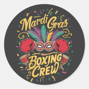 Mardi Gras vermomt zich levendig met Boxing Crew. Ronde Sticker