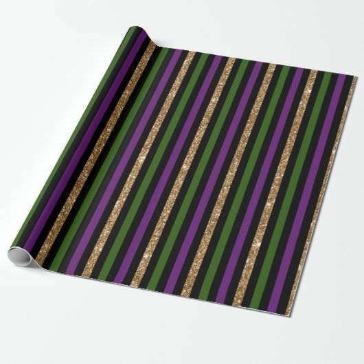 Mardi Gras Vertical Lines Golden Glitter NOLA Cadeaupapier (Uitgerold)
