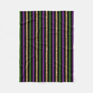 Mardi Gras Vertical Lines Golden Glitter NOLA Fleece Deken