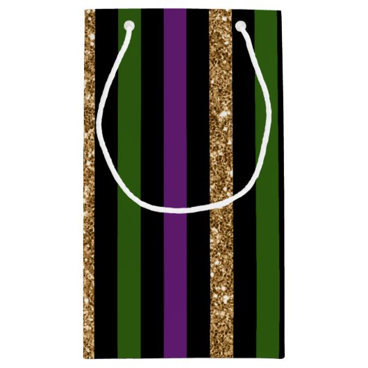 Mardi Gras Vertical Lines Golden Glitter NOLA Klein Cadeauzakje (Achterkant)