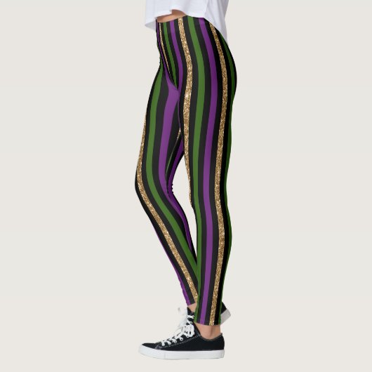 Mardi Gras Vertical Lines Golden Glitter NOLA Leggings (Links)