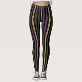 Mardi Gras Vertical Lines Golden Glitter NOLA Leggings (Voorkant)