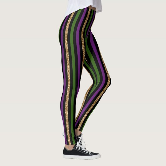 Mardi Gras Vertical Lines Golden Glitter NOLA Leggings (Rechts)