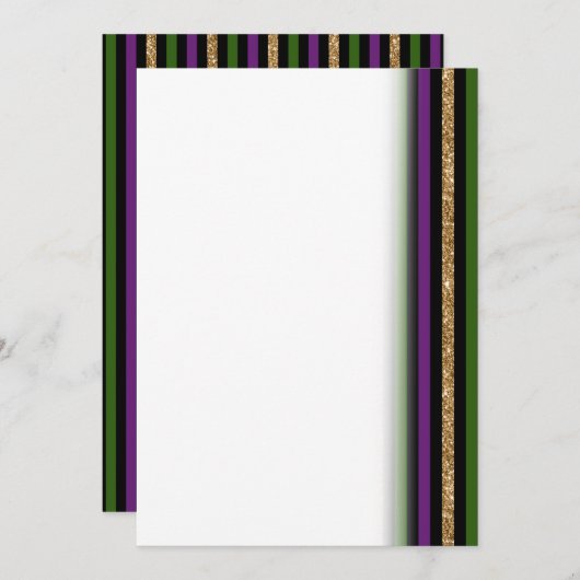 Mardi Gras Vertical Lines Golden Glitter NOLA Save The Date (Voorkant / Achterkant)